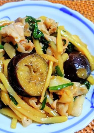 茄子の肉ニラ筍あんかけ炒め-レシピのメイン写真