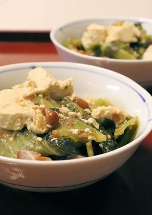 夕食♪フライパンで高菜なめこ豆腐の炒め煮-レシピのメイン写真