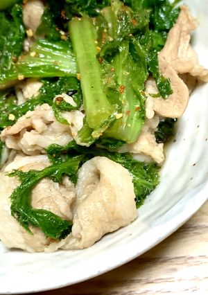 カラシ菜／わさび菜と豚バラ肉のサッと煮-レシピのメイン写真