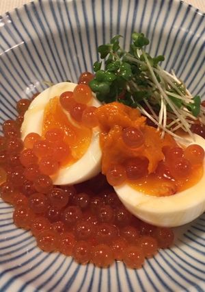 ゆで卵に自家製いくらのおつまみ-レシピのメイン写真