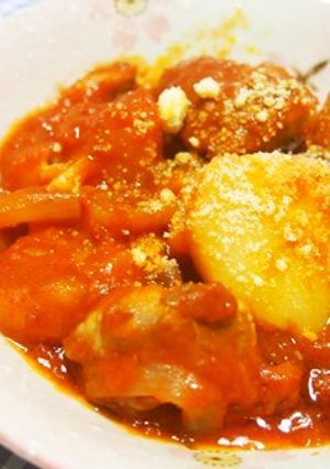 具沢山！じゃが芋入りチキンのトマト煮込み-レシピのメイン写真