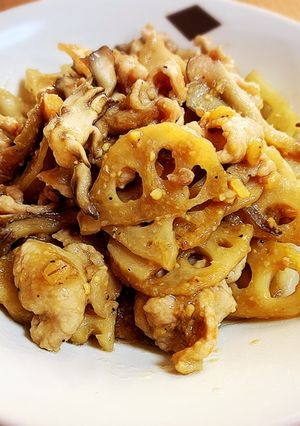 豚バラ肉と蓮根・舞茸の味噌炒め-レシピのメイン写真