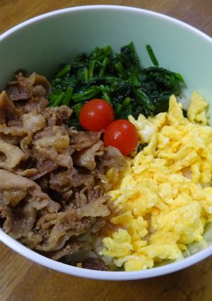 豚小間で三色丼-レシピのメイン写真