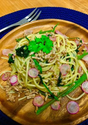 丸ごとラディッシュの挽肉オイルパスタ-レシピのメイン写真