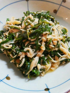 島らっきょうの葉とえのきのバタポン酢炒め-レシピのメイン写真
