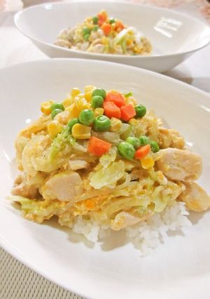オッサンの親子丼カルボナーラ風-レシピのメイン写真