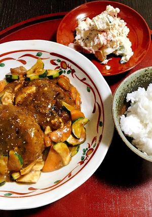 カレーハンバーグ定食-レシピのメイン写真