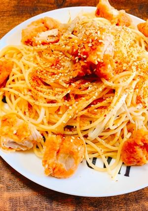 ごぼうと冷凍唐揚げの和風パスタ-レシピのメイン写真