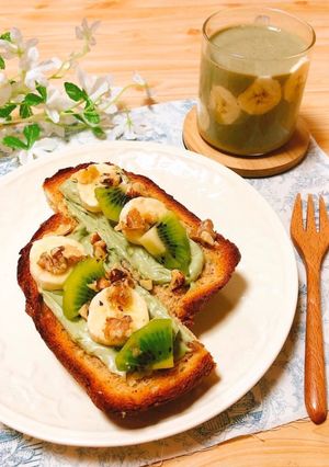 青汁蜂蜜クリームチーズフルーツトースト-レシピのメイン写真
