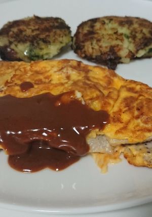 スライスチーズでオムレツ焼きポークピカタ-レシピのメイン写真