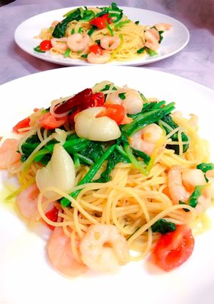 小海老とほうれん草のペペロンチーノ-レシピのメイン写真