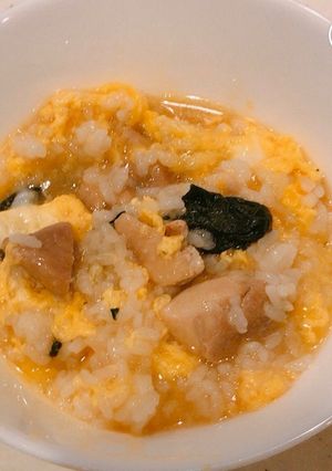 簡単5分！鶏肉とほうれん草の玉子雑炊！-レシピのメイン写真