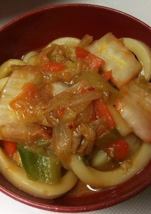 鍋のシメに♪味噌キムチうどん-レシピのメイン写真
