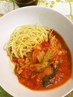 ミルフィーユ里芋トマト鍋DEパスタ-レシピのメイン写真