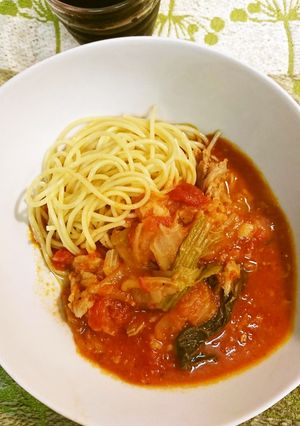 ミルフィーユ里芋トマト鍋DEパスタ-レシピのメイン写真
