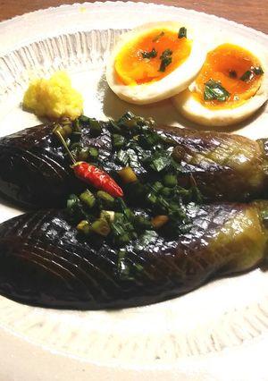 焼きなす　にら魚醤醤油-レシピのメイン写真