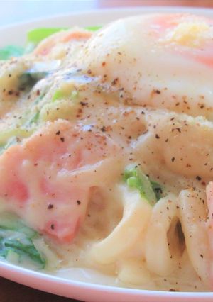 ベーコンと小松菜の豆乳クリームうどん-レシピのメイン写真