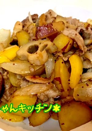 さつまいもと豚肉の粒マスタード炒め-レシピのメイン写真