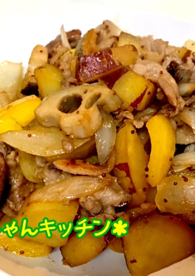 さつまいもと豚肉の粒マスタード炒め-レシピのメイン写真