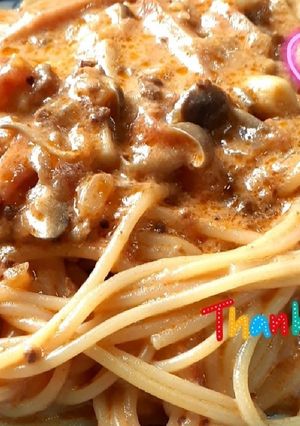 ミートソースのクリームパスタ-レシピのメイン写真