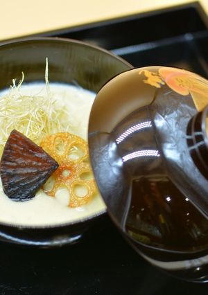 葛餅のお焼きと豆乳ポタージュ胡麻風味-レシピのメイン写真