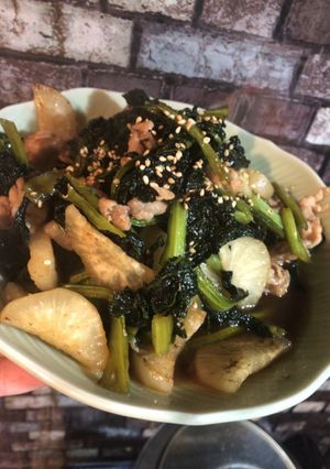 大根とほうれん草と豚肉の炒め煮-レシピのメイン写真
