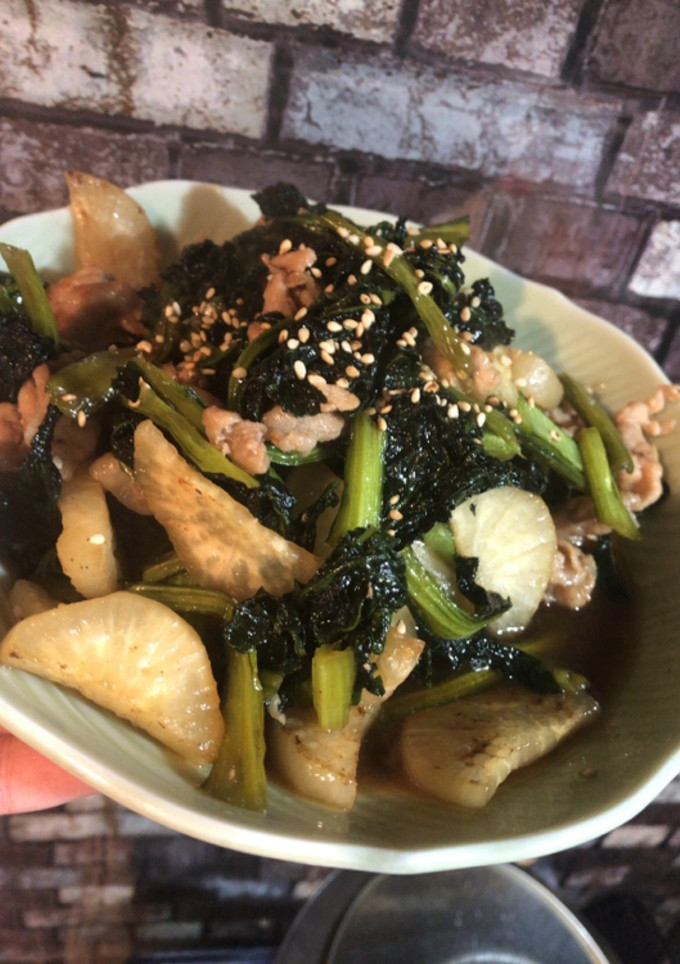 大根とほうれん草と豚肉の炒め煮-レシピのメイン写真