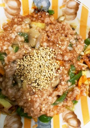 全てレンジタコライス味ひき肉のせドーム蒸-レシピのメイン写真