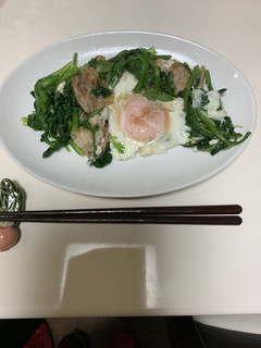 春菊と豚肉のニラ玉風-レシピのメイン写真
