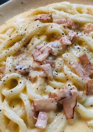 超簡単！和風カルボナーラ風うどん-レシピのメイン写真