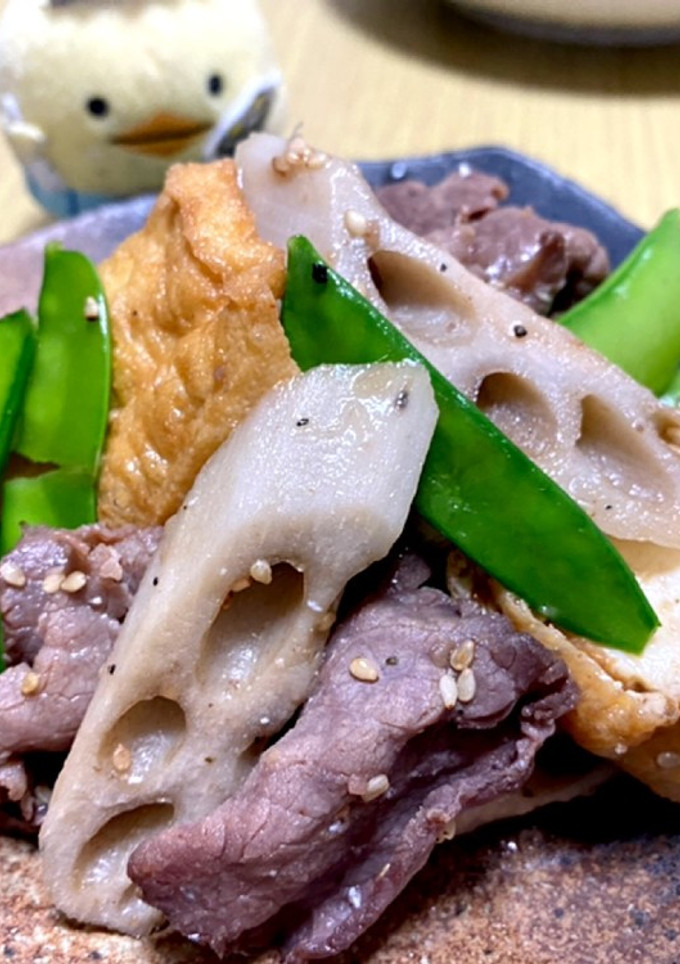 れんこんと厚揚げの牛肉炒め●甘辛味-レシピのメイン写真