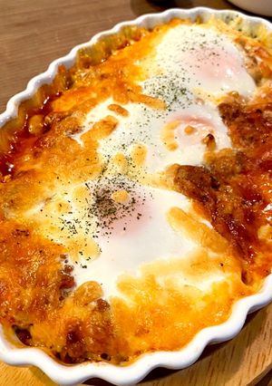 チリコンカン 卵チーズトッピングアレンジ-レシピのメイン写真