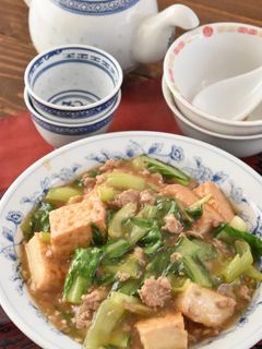 チンゲン菜と厚揚げ豆腐のそぼろあん-レシピのメイン写真