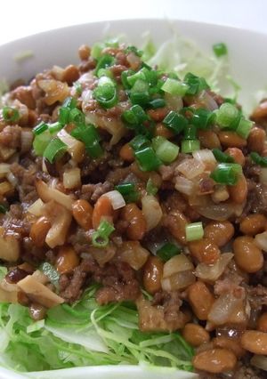 簡単でご飯がすすむ♪挽き肉納豆丼-レシピのメイン写真