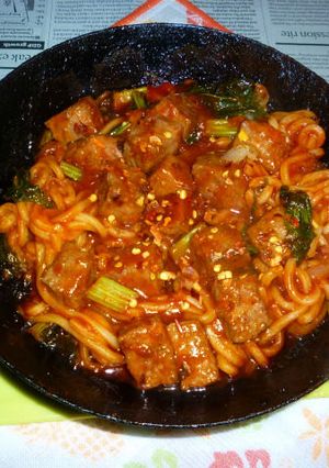 サイコロステーキのナポリタン焼きうどん-レシピのメイン写真