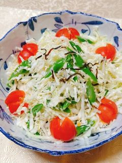 キャベツといんげんの塩昆布あえ-レシピのメイン写真