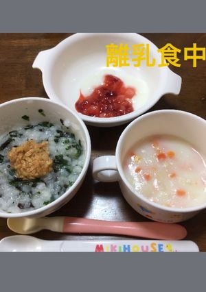 8ヶ月☆納豆粥 豆乳シチュー 苺デザート-レシピのメイン写真