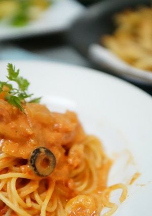 シーフードMIXで！トマトクリームパスタ-レシピのメイン写真