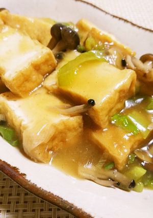 焼いた厚揚げに♫しめじと長葱の和風餡かけ-レシピのメイン写真