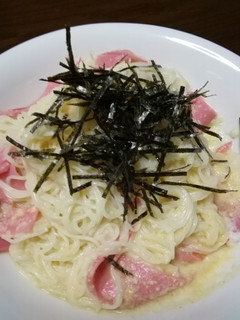そーめんで全卵カルボです。-レシピのメイン写真