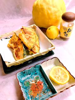 かぼちゃの天ぷら薄衣揚げ!柚子と一緒に-レシピのメイン写真