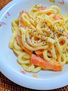 厚切りベーコンと豆乳のカルボナーラうどん-レシピのメイン写真