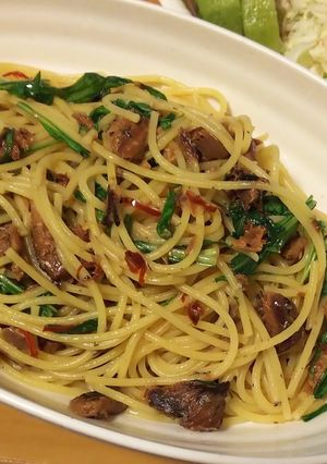 節約簡単さんまの蒲焼ペペロンチーノ-レシピのメイン写真