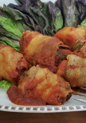 子供にも介護食にもりんごのキャベツ豚肉巻-レシピのメイン写真