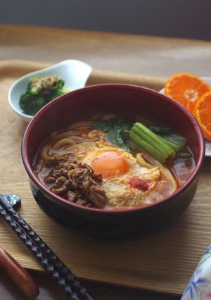 牛肉と小松菜のスンドゥブ風うどん-レシピのメイン写真