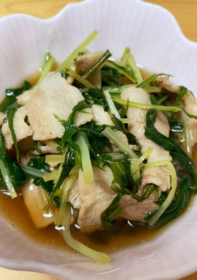 水菜と豚肉の煮物-レシピのメイン写真