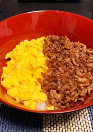 甘辛おいしい！たまごとひき肉二色そぼろ丼-レシピのメイン写真