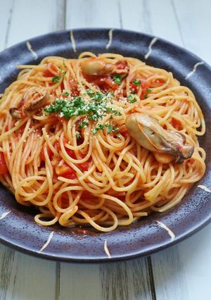 簡単でおすすめ！牡蠣のトマトパスタ-レシピのメイン写真