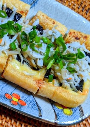海苔としらすの油揚げピザ-レシピのメイン写真