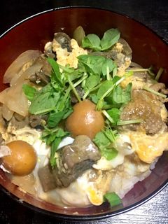 鳥モツ煮再利用卵とじ丼-レシピのメイン写真